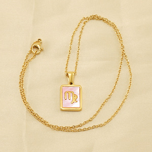Collana zodiacale ciondoli in acciaio inossidabile placcato oro conchiglia rosa donna 12 <span class=keywords><strong>oroscopo</strong></span> <span class=keywords><strong>segno</strong></span> collana placcata oro 18 carati - Product Image 5