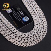 Bijoux Hip Hop 12mm 14mm 15mm Chaîne à maillons cubains Moissanite Argent 925 Lien cubain mosaïque glacé avec certificat GRA