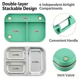 Microwave Safe 304 Stainless Steel Single Tier <b>Lunchbox</b> Bento Box 3 Compartments Foldable Heat Preservation Thermal Food - Product Image 3