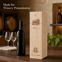 Boîte à vin en bois pour une bouteille avec couvercle coulissant et poignée en corde, en pin naturel, pour emballage en gros