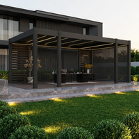 Pergola en aluminium motorisée à toit à lames orientables, sur mesure, bioclimatique, étanche, 4x6m, pour la conception de patios architecturaux de complexes hôteliers