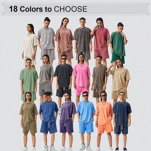 Ensemble short et t-shirt oversize pour <span class=keywords><strong>homme</strong></span>, <span class=keywords><strong>streetwear</strong></span> de haute qualité, 100% coton, lavage personnalisé, été - Product Image 2