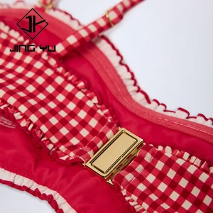Traje de Baño Profesional de Moda, Traje de Baño de Tela Suave de Fibra de Bambú, Bikini Personalizado con Volantes a Cuadros de Nailon Reciclado - Product Image 3