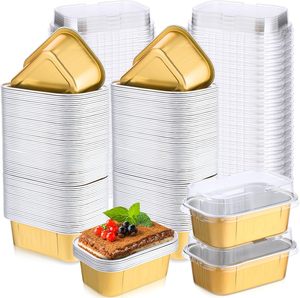 1000ml 34oz Tamaño completo Engrosado Rectangular Airline Bandeja de comida Contenedores de papel de aluminio con tapa Lata dorada desechable - Product Image 1