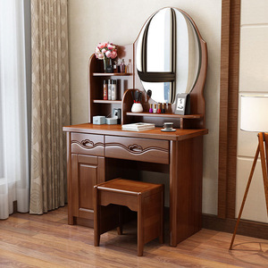 Chinese Style Solid Wood <b>Dressing</b> <b>Table</b> Oak Adjustable <b>Mirror</b> Multifunction Bedroom <b>Vanity</b> With Storage Stool - Product Image 2