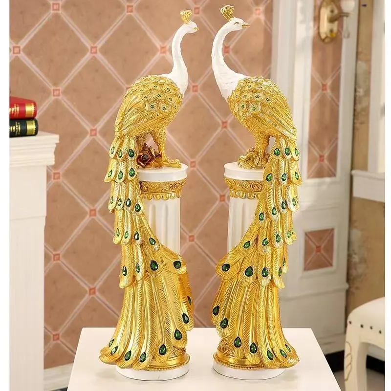 Beelden Dieren Beelden Gouden Pauw Sculpturen Bruiloft Decoratie Huis Decor Ornamenten