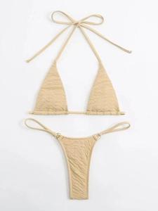 Maillot de bain sexy 2 pièces pour femme 2025, style bikini triangle à nouer sur le côté, motif uni, en polyester/nylon antibactérien - Product Image 5