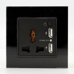 مقبس عالمي ثلاثي الأطراف من الزجاج المقوى / منفذان للشحن USB مع زر تشغيل/إيقاف - Product Image 2