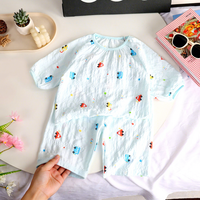 Set Pakaian Rumah Musim Panas untuk Anak Laki-laki Perempuan Atasan Lengan Pendek Kerah Elastis Celana Pendek Set Piyama Bernapas