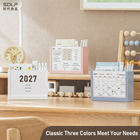 Calendrier de bureau 2027 réutilisable en plastique avec pages intérieures interchangeables, pour la planification à la maison ou au bureau, avec porte-stylo intégré pour l'organisation