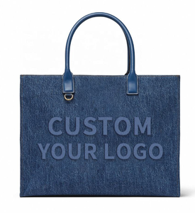 Sac en jean pour femme, logo personnalisé, sac fourre-tout en cuir PU, vente en gros, mode, grand sac pour femme - Product Image 3