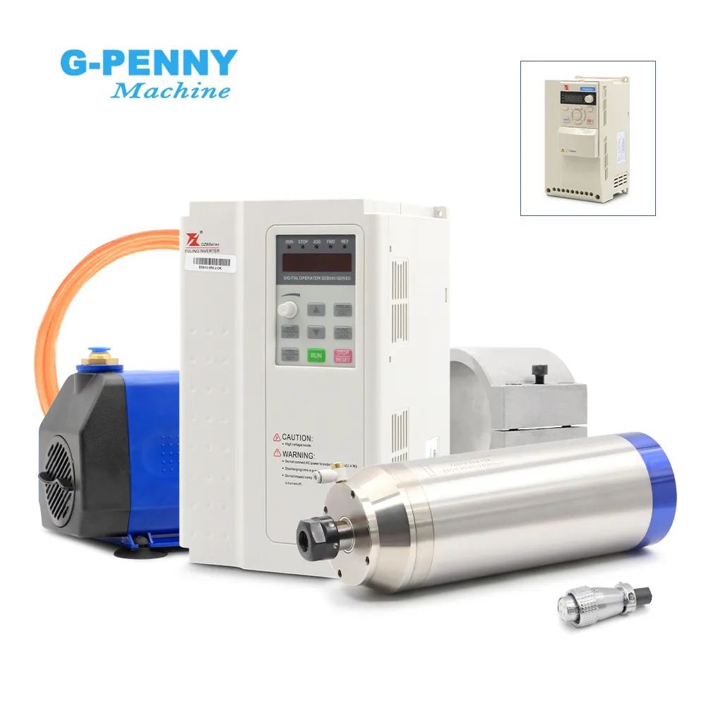 G-penny 3.2kw ER20 Stone Working Spindle Motor Water Cooling Gas Nozzle Bullet Type BD612 Inverter 100mm bracket 75W water pump