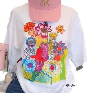 Camiseta Moderna Unisex de Manga Corta con Cuello Casual y Estampado de Grafiti, de Algodón y Poliéster, para Exportación y Comercio Exterior Transfronterizo, Nueva Colección 2025 - Product Image 2