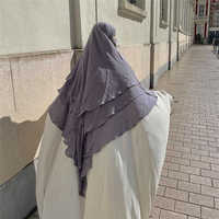 Haute qualité vêtements islamiques frais généraux cravate dos plaine prière écharpe femmes musulmanes Hijab trois couches Niqab Jilbab Long Khimar