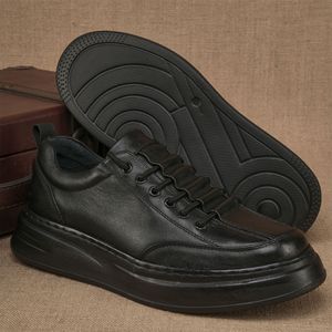 Men's Genuine <b>Leather</b> Platform <b>Sneakers</b> Round Toe Lace-up Autumn Lightweight Rubber Outsole EVA Midsole Casual Shoes - Product Image 3