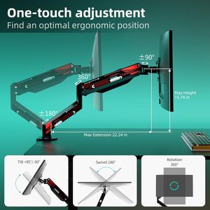 Support de moniteur de jeu rouge pour écrans de 13 à <span class=keywords><strong>32</strong></span> pouces, bras réglable à ressort à gaz, charge maximale 10 kg, VESA 75x75/100x100 mm - Product Image 3