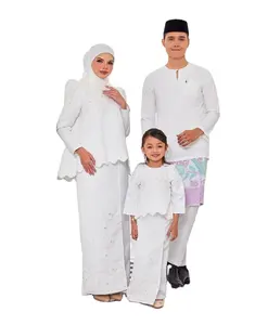 批发马来西亚服装baju kurung纯棉印花上衣褶边弹力长裙儿童连衣裙