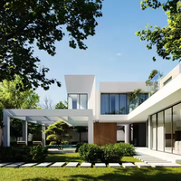 Villa préfabriquée de luxe de 240 m2 à deux étages, suite 4-5 chambres avec salle de bain et salle de sport, maison en acier de style mid-century modern