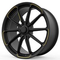 Rines Personalizados Nuevos de Aluminio Forjado 6061-T6 con Bloqueo Central de 16-21 Pulgadas, Pintados en Negro Mate con Detalles en Amarillo, Diseño en Y