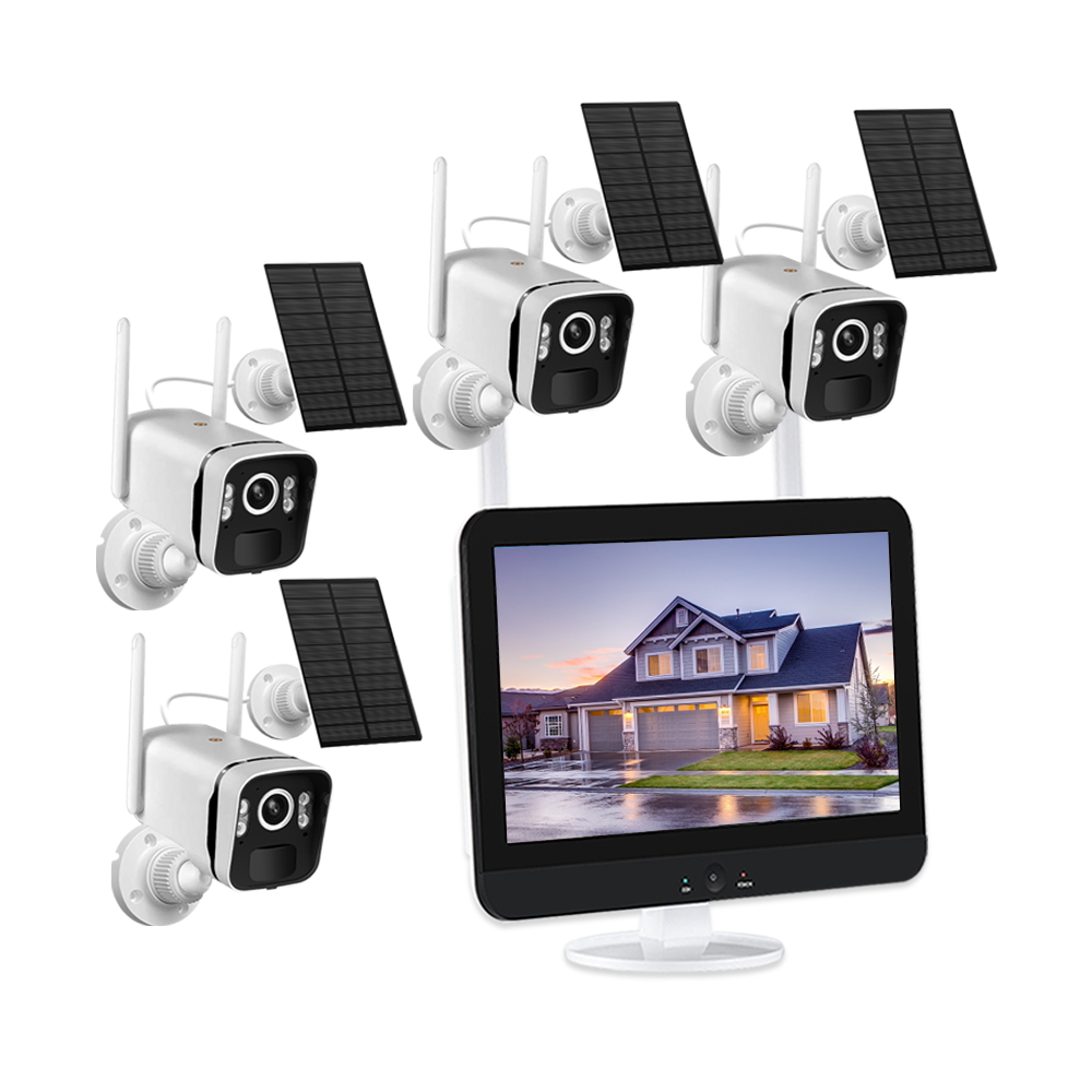 Monitor da 12.5 pollici sistema di telecamere di sicurezza solare da 4mp Wireless Outdoor Solar Powered Wifi Cctv Camera Nvr Kit