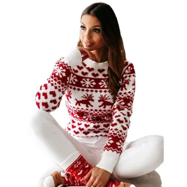 Suéter de manga comprida estampado feminino, blusão de malha quente gola redonda para mulheres, 2022, venda imperdível