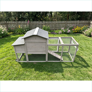 Cage à volailles sur roues, poulailler portable en bois, plateau anti-fuite extérieur, toit résistant aux UV, nichoir pour poulets, canards, lapins - Product Image 3