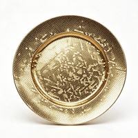 Assiette de présentation de luxe personnalisée en PP plaqué or, motif nid d'abeille pailleté en relief, pour décoration de table de mariage, hôtel, banquet