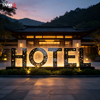 Enseigne LED 3D haut de gamme en acier inoxydable effet miroir, ciel étoilé, lettres lumineuses personnalisées à 5 faces, pour publicité et décoration de parcs