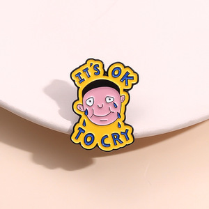 Spilla con Scritta 'It's Ok To Cry' in Stile Cartone Animato, Badge Anime con Ragazzo Piangente, Spilla Smaltata - Product Image 3