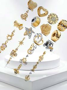 Nuevo <span class=keywords><strong>Abalorio</strong></span> Colgante con Forma de Corazón Dorado Brillante y Múltiples Elementos, Tipo Sobre, para Familiares, Compatible con Joyería Original Europea de Hueso de Serpiente - Product Image 5