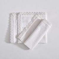 Serviette en coton et lin blanc avec dentelle, faite à la main, ourlet festonné, carrée 12x12 pouces, réutilisable, pour la décoration de table de mariage ou de fête