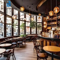 Meubles de café en bois, banquette de café, canapé, table et chaises pour restaurant