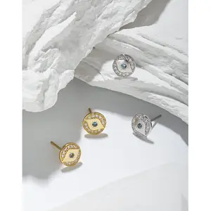 Minimal wholesale Gold Platinum Plated 925 Sterling Silver Jewelry Evil Eyes Stud Earring For Women Party