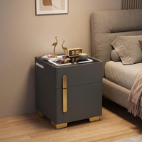 Table de chevet moderne en bois avec chargeur sans fil 15W, coffre-fort, 2 tiroirs, assemblée, écologique, intelligente, pour chambre, appartement, hôtel