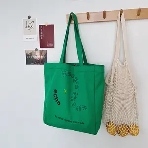 Fourre-tout en toile de coton de couleur verte avec logo personnalisé du fabricant Sac à provisions écologique pour femmes