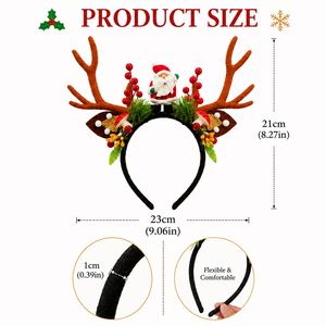 Serre-tête de Noël avec bois de renne, oreilles de cerf et baies, pour costume de fête et décoration de Noël - Product Image 3