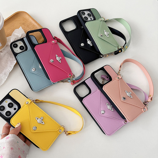 Solid Color Fashion Card Slots Wallet With Hand Rope Women's Leather Phone Case for iPhone 17 Pro Max 16 Plus 15 14 13 12