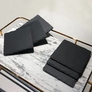 Wholesale Custom Engraving Blank Black Quadrate Stone Slate Coasters Wholesale For Drink Tea