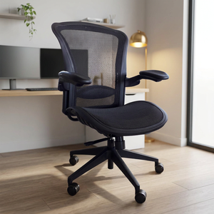 Chaise de bureau ergonomique en maille avec accoudoirs réglables et base pivotante pour bureau à domicile, design contemporain - Product Image 1