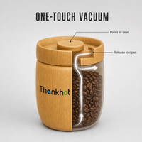 Boîte de conservation pour grains de café en acier inoxydable 304 avec finition grain de bois, bocal hermétique sous vide à pression breveté pour la cuisine