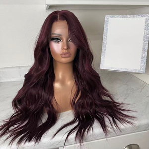 Pelucas de Cabello Humano Remy Vietnamita con Alineación de Cutículas, Color Borgoña 99J, Ondulado Natural, con Frente de Encaje Transparente para Mujer - Product Image 4