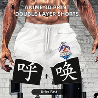 Shorts de sport pour hommes à logo anime imprimé numériquement de haute qualité, double couche en maille, avec cordon de serrage, décontractés, respirants et à séchage rapide