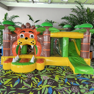 QIQU 5x5m <span class=keywords><strong>Lion</strong></span> King Adventure Park, structure gonflable combinée en PVC robuste et écologique, avec toboggan et parcours d'obstacles pour enfants - Product Image 1