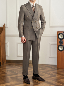 Completo da Uomo Classico Retrò Doppiopetto Kaki con Girovita a <span class=keywords><strong>Rondine</strong></span>, Vestibilità Slim, Chiusura con Cerniera, Pieghe Antistatiche - Product Image 3