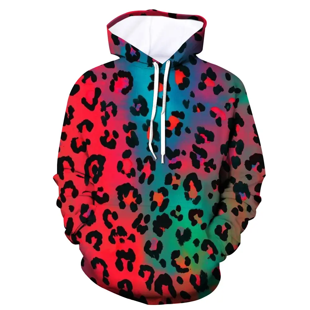 Yüksek kaliteli leopar baskı 3D dijital baskılı Hoodie erkekler severler için çin'de yapılan sonbahar