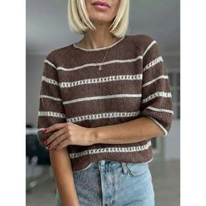 เสื้อสเวตเตอร์ลายทางแขนพองสีฟ้าอ่อน 0XL เสื้อสเวตเตอร์ผู้หญิง - Product Image 4