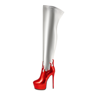 Large Size 47 Women Red Solid Zip Mesh Autumn/Winter Stiletto Heels Pu Upper Mesh Anti-Slippery Over-the-Knee <b>Booties</b> Pole - Product Image 1