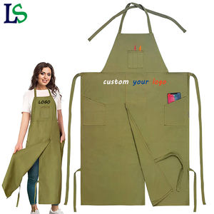 Tablier de cuisine en toile polyester vert avec logo de marque personnalisé Tablier de travail pour jardin Guêtres avec fentes Tablier de cuisine avec poches - Product Image 1