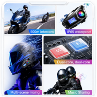 Casque Intercom Moto 5.3 avec Écran LCD, Radio FM, Partage de Musique via Carte TF, Étanchéité IPX6, Autonomie 1000mAh, Portée 500M pour 2 Motards