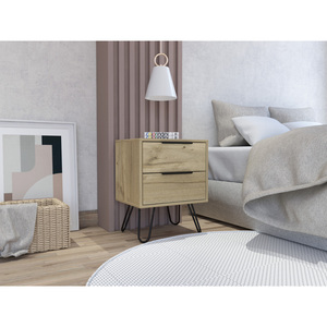 Nuvo Nightstand Two <b>Drawers</b> Hairpin Legs Bedroom <b>Storage</b> - Product Image 1